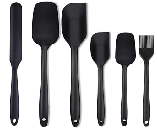 Silicone Spatula Set For Cooking And Baking – 6 Black Utensils Including Spatulas, Spoon Spatula, Spreader And Brush
