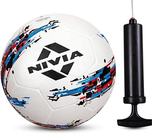 Nivia Storm White Moulded Football With Ball Pump Football – Size: 5 (Pack Of 1, White)