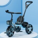 Kidsmate Junior Tricycle For Kids With Parental Control | Cycle For Kids 1-4 Years | Baby Cycle | Bicycle With Storage Basket, Cushion Seat And Seat Belt Carrying Capacity 30 Kgs (Blue)
