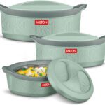Milton Evoke Jr. Pu Insulated Inner Stainless Steel, 450Ml, 850Ml, 1240Ml, Light Green Serve Casserole Set(1240 Ml)