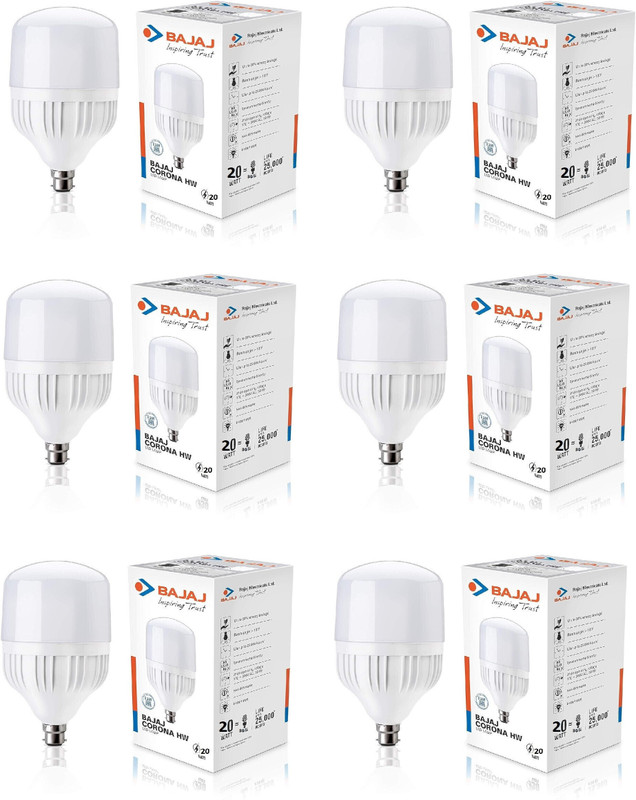 Bajaj 20 W Basic Standard B22 Led Bulb(White, Pack Of 6)