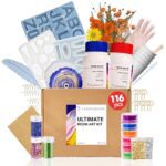 Trendikraft 116Pcs Ultimate All-In-One Resin Art Kit With 5 Silicone Moulds Dried Flowers Epoxy Raisin Materials For Making Alphabet Pendant Keychain Earrings Bookmarks & 4″ Coaster For Diy Beginners