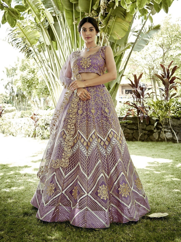 Udbhav Export Embroidered Semi Stitched Lehenga Choli(Purple)