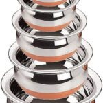 Eppyz Copper Bottom Pot /Steel Set 5 Piece Handi 2.1 L, 1.6 L, 1.1 L, 0.8 L, 0.5 L(Stainless Steel)