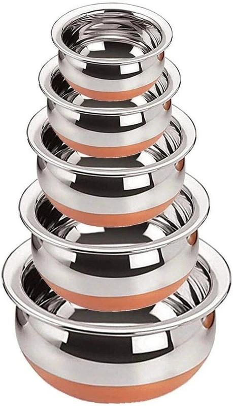 Eppyz Copper Bottom Pot /Steel Set 5 Piece Handi 2.1 L, 1.6 L, 1.1 L, 0.8 L, 0.5 L(Stainless Steel)