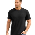 Awg All Weather Gear Men Waffle Knit Regular Fit Solid Crew Neck T-Shirt | Tees For Man | Textured Half Sleeve Stylish T-Shirt’S | Black, Large
