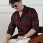Woxen Men Checkered Casual Maroon Shirt