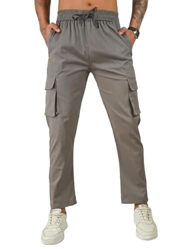 Funk Orbit Men’S Cargo Pants With Multi-Pockets- Comfortable Elastic Waist With Drawstring – Relaxed Fit Cotton Work Pants (In, Alpha, M, Regular, Standard, Urban Ash Grey)
