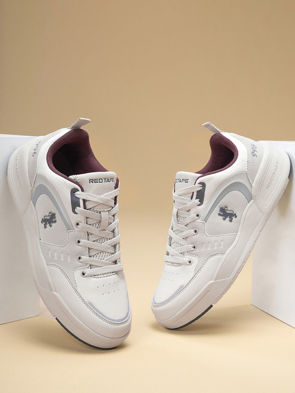 Red Tape White Sneakers For Man | Lifestyle Shoes For Boys | Comfortable Shoes | Trendy Sneakers For Men(Beige, Red , 8)