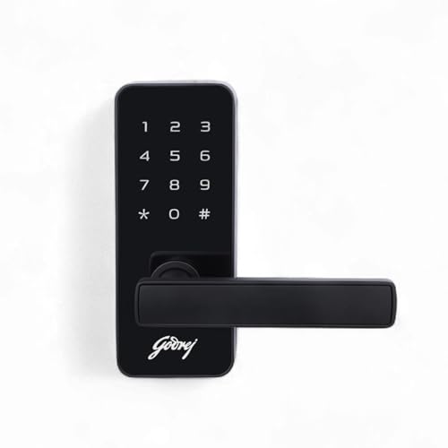 Godrej Smart Lock I Catus Touch I Digital Lock For Main And Internal Wooden Door I 2 In 1 Access I Pin Access I Mechanical Key I Black Finish I 3 Years Warranty | Free Installation
