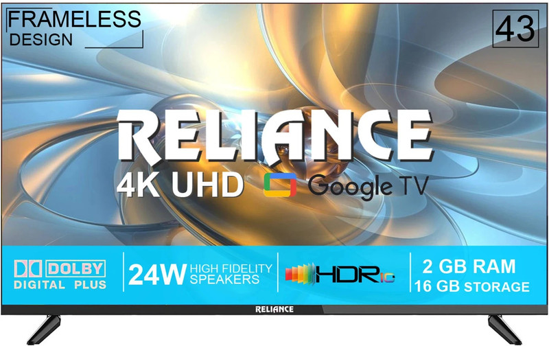 Reliance 109 Cm (43 Inch) Ultra Hd (4K) Led Smart Google Tv 2025 Edition With Next Generation Google Smart Gb Ram, 16 Gb Storage(Rw43Gd8676Uhd)