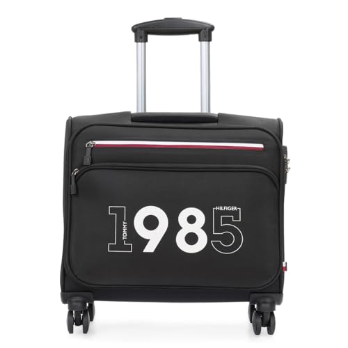 Tommy Hilfiger Polyester Memphis Unisex Overnighter Softshell 8 Spinner Wheels Trolley Bag – Dark Black, 44 Cm Cabin Suitcase, 33 Cm