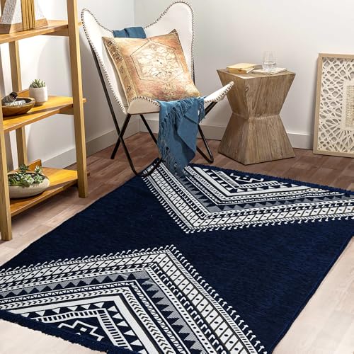 Bsb Home Heavy Fabric Velvet Touch Bedroom, Hall, Living Room, Drowing Room, Yoga Hall Designer Velvet Carpet |60″ Inch X 84″ Inch | 5 Feet X 7 Feet I 150 Cm X 210 Cm (Navy Blue), Large Rectangle