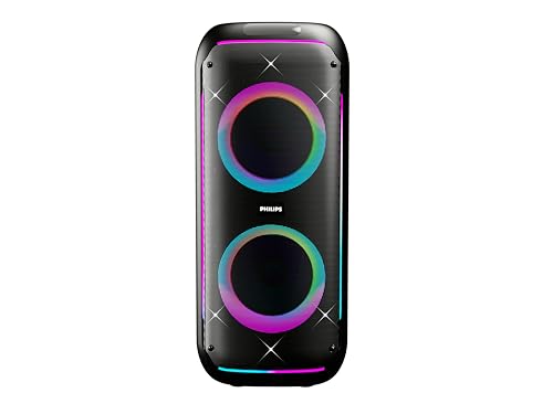 Philips Tax4910/94 120W Wireless Bluetooth Party Speaker With Remote Control, Rgb Lights, 10H Playtime, Bluetooth V5.3, 6000Mah Battery, Usb/Aux/Mic/Sd Card Input, Portable, Stereo Mode (Deep Black)