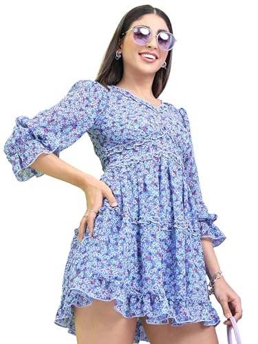 Tokyo Talkies V-Neck Floral Mini Dress Blue