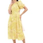 Tokyo Talkies Yellow Ethnic Printed Fit And Flare Dress
