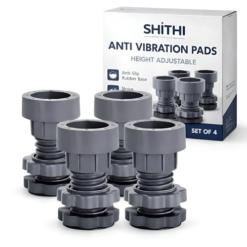 Hight Adjustable Washing Machine Pads – Anti Vibration Adjustable Height Feet, Anti Slip Rubber Pads With Suction Cups For Washer Dryer Refrigerator Furniture, Grey 4 Pack
