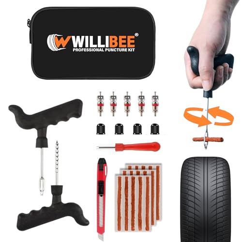 Willibee 8-In-1 Tool Set (Pack Of 15 Strips), Tubeless Tyre Puncture Repair Kit For Car, Bike, Scooter & Suv (With Storage Bag) | Universal Emergency Tyre Fix Tool Set, Flat Tire Puncher Repair Kit.