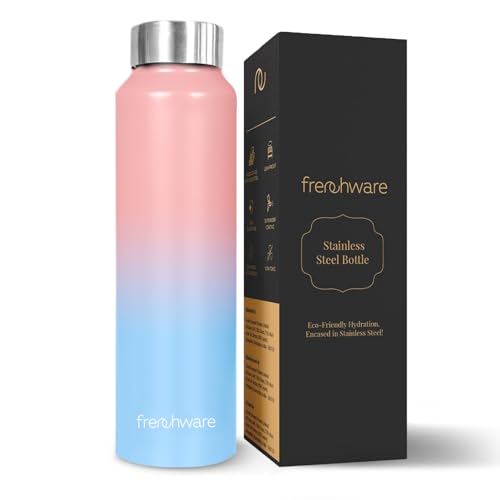 Frenchware Water Bottle (1 Litre, Premium Stainless Steel, Sky-Blush) Bottle For Fridge, School, Outdoor, Gym, Home And Office, Scratch-Resistant, Rust Free, Non-Toxic, Easy-To-Clean