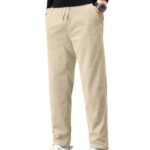 Samfor Men’S Comfortable Corduroy Pants | Relaxed Fit Stretch Waist Trousers For Everyday Wear Cream