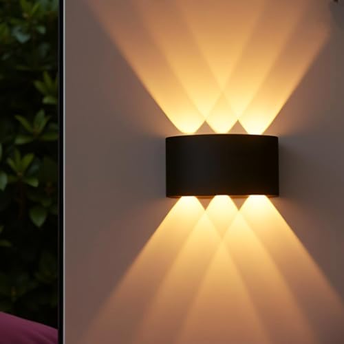 Pixora Waterproof Up Down Led Wall Lamp, Aluminium Ip65 Body 6 Ray, Warm White, Indoor/Outdoor Decorative Wall Sconce Light, 2 Years Warranty (6 Ray Warm)