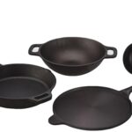 Amazon Basics Cast Iron Tadka Pan |Set Of 4| Medium | 25.4 Cm | 2.5L | 2.4Kg | Toxin-Free | Black