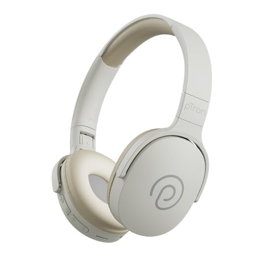 Ptron Studio W/ 60Hrs Playtime, Wireless Over-Ear Headphones With Hd Mic, Immersive Sound, 40Mm Drivers, Bluetooth V5.4, Dual-Device Pairing, 3.5Mm Aux Port, Tf Card Slot & Type-C Fast Charging(Beige)