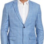Park Avenue Checkered Mandarin Formal Men Blazer(Light Blue)