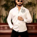 Marqvik Men Embroidered Casual White Shirt