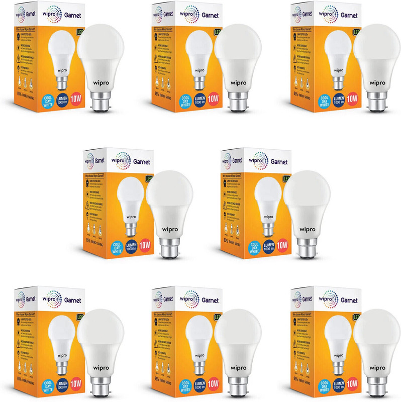 Wipro 10 W Basic Standard B22 Led Bulb(White, Pack Of 8)