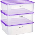 Amazon Brand – Solimo Plastic Fridge Multi Storage Container With Lid (Set Of 3, 8000Ml, Purple)