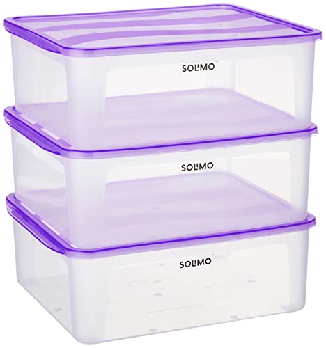 Amazon Brand – Solimo Plastic Fridge Multi Storage Container With Lid (Set Of 3, 8000Ml, Purple)