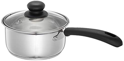 Amazon Brand – Solimo Stainless Steel Saucepan With Glass Lid | Induction Base | 16 Cm | 1500 Ml