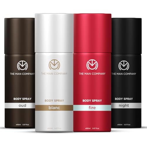 The Man Company Long Lasting Deodorant Set For Man – 150Ml (Pack Of 4) | Blanc, Fire, Night & Oud | Body Spray Gift Set | Fresh Scent For Daily Office Wear | Long-Lasting Smell | Aerosol | Valentine Gift For Man