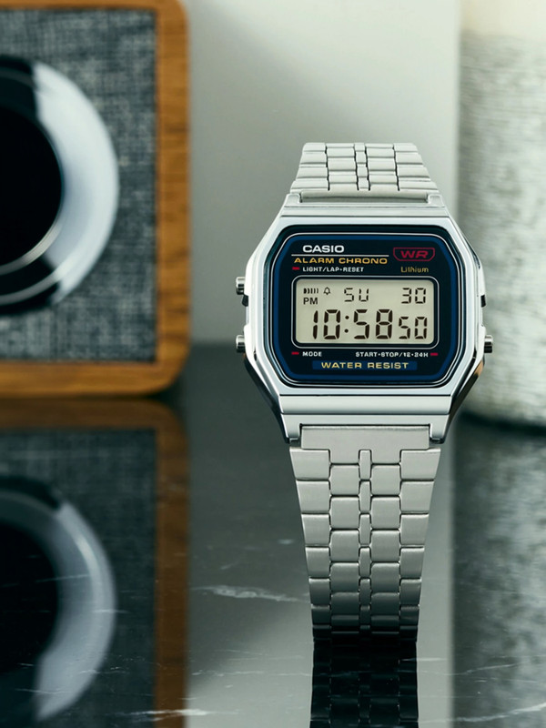 Casio A159Wa-N1Df Vintage Black Dial Silver Stainless Steel Band Digital Watch  – For Men & Women