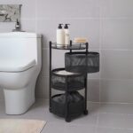 Homegrits 3-Layer Round Storage Trolley – Black Metal Revolving Basket Rack With Wheels – Space-Saving Organizer For Kitchen, Bathroom, Office & Home Essentials