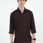 Wmb Men Self Design Casual Brown Shirt