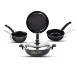 Atevon Nonstick Cookware Gift Set, Includes Kadai Lid, Big Tadka, Small Tadka, Frypan, Kitchen Tool Set, 5 Pieces Kitchen Set(Black)
