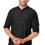 Men’S Indus Route Black Kurta Regular Fit,Black,2Xl