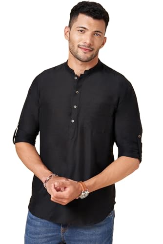 Men’S Indus Route Black Kurta Regular Fit,Black,2Xl