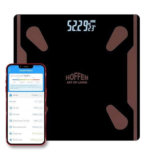 Hoffen (Made In India) Ho-9 Bluetooth Bmi,Bmr Weight Machine For Body Weight With 25 Essential Body Parameters | Body Composition | Free Bluetooth Mobile App | Easy App Sync – 2 Years Warranty
