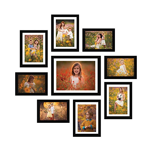 Amazon Brand – Solimo Collage Set Of 9 Photo Frames ( 5 X 7 Inch – 4, 6 X 8 Inch – 4 & 8 X 10 Inch – 1) , Black