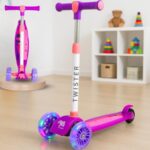 Storio Twister Foldable Kick Scooter For Kids With Led Light Wheels | Skating Cycle Style Scooter With Adjustable Handle & Foldable Design | Lightweight Ride-On Toy For Boys & Girls – Purple