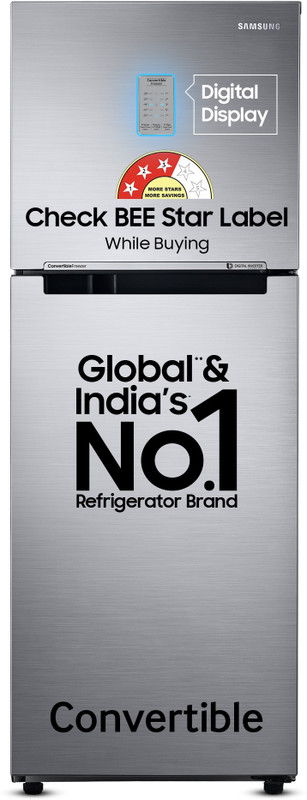 Samsung 236 L Frost Free Double Door 3 Star Convertible Refrigerator  With Digital Inverter And Display(Elegant Inox, Rt28C3733S8/Hl)