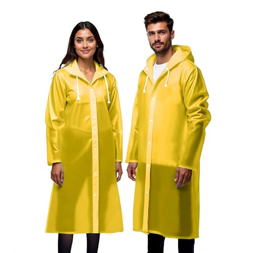 Robustt Unisex Raincoat With Hood – Yellow (Pack Of 2) | Waterproof Rain Poncho | Eva Material | Reusable | Lightweight | Fashionable | Universal Size | Raincoat For Men And Women