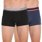 U.S. Polo Assn. Mens Solid Cotton Spandex I014 Trunks – Pack Of 2 (Black/Denim Mel Xl)
