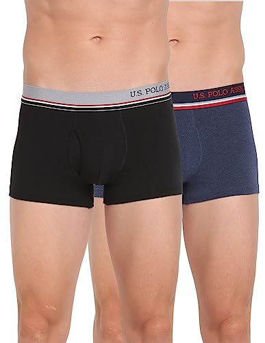 U.S. Polo Assn. Mens Solid Cotton Spandex I014 Trunks – Pack Of 2 (Black/Denim Mel Xl)
