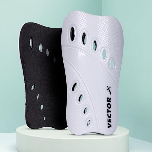 Vector X V2 Football Protection Shin Guard/Shinpad | Durable | Lightweight (L, White)