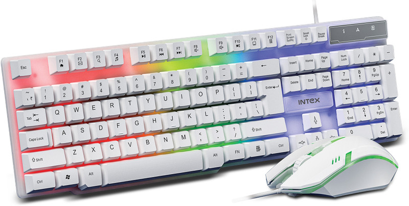 Intex It-Kb334 Wired Usb Standard Gaming Keyboard Compatible With Desktop, Laptop, Mac Wired Gaming Keyboard & Mouse It-Kb 334/Rgb,Spill Resistant, Keyboard And Mouse(White)