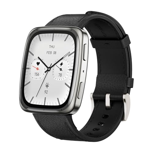 Amazfit Active 2 Square, 2000 Nits Bright Amoled Display, Built In Gps, 10Day Battery, For Android & Iphone, Accurate Readings, Bt Call, Sleep Monitor, 5Atm Water Resistant, Black Leather
